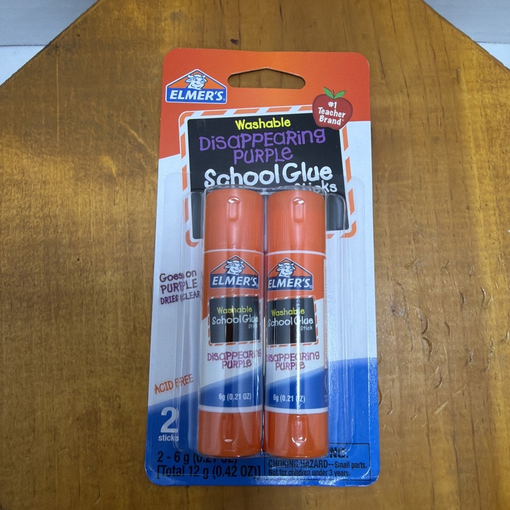 Elmer's Glue Stick Washable Disappearing Purple School Glue .21oz EACH 2 Pack